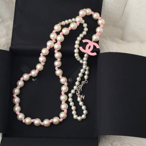 CHANEL Long Necklace Metal Glass Imitation Pearls Silk Resin Authentic - Picture 5 of 11